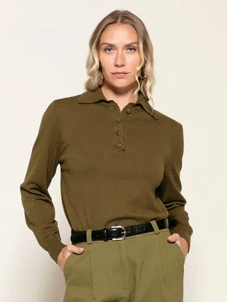 Blusa em algodão com botões forrados e gola polo Biamar 12477