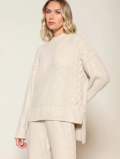 Blusa alongada com detalhe em trança e canelado Biamar 12487