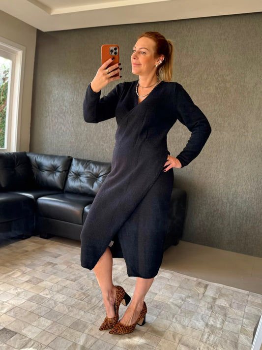 Vestido midi com detalhe de transpasse Biamar 12509