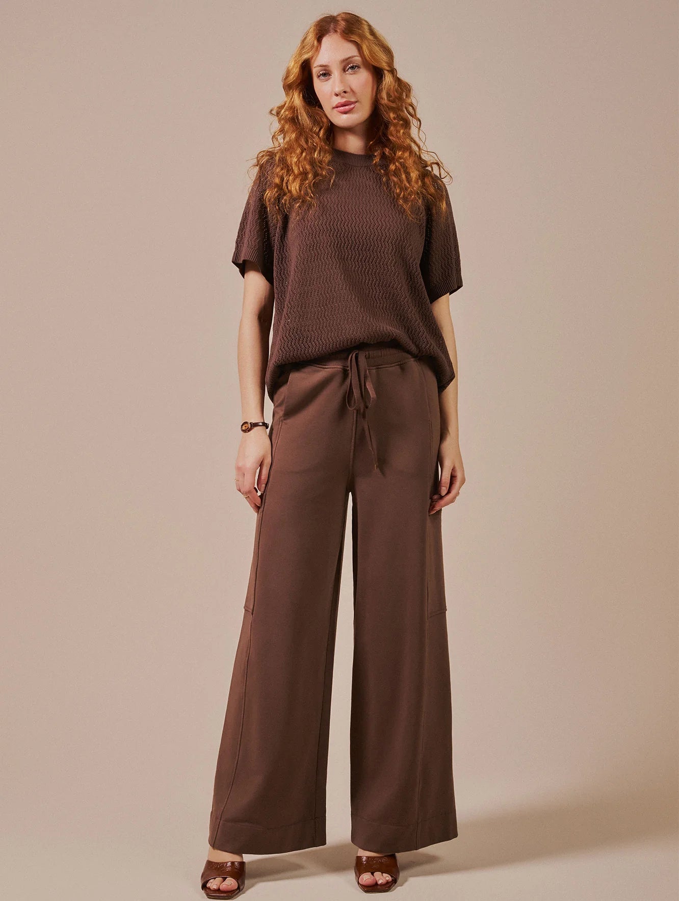 Calça pantalona em moletinho com bolsos laterais Biamar 12311
