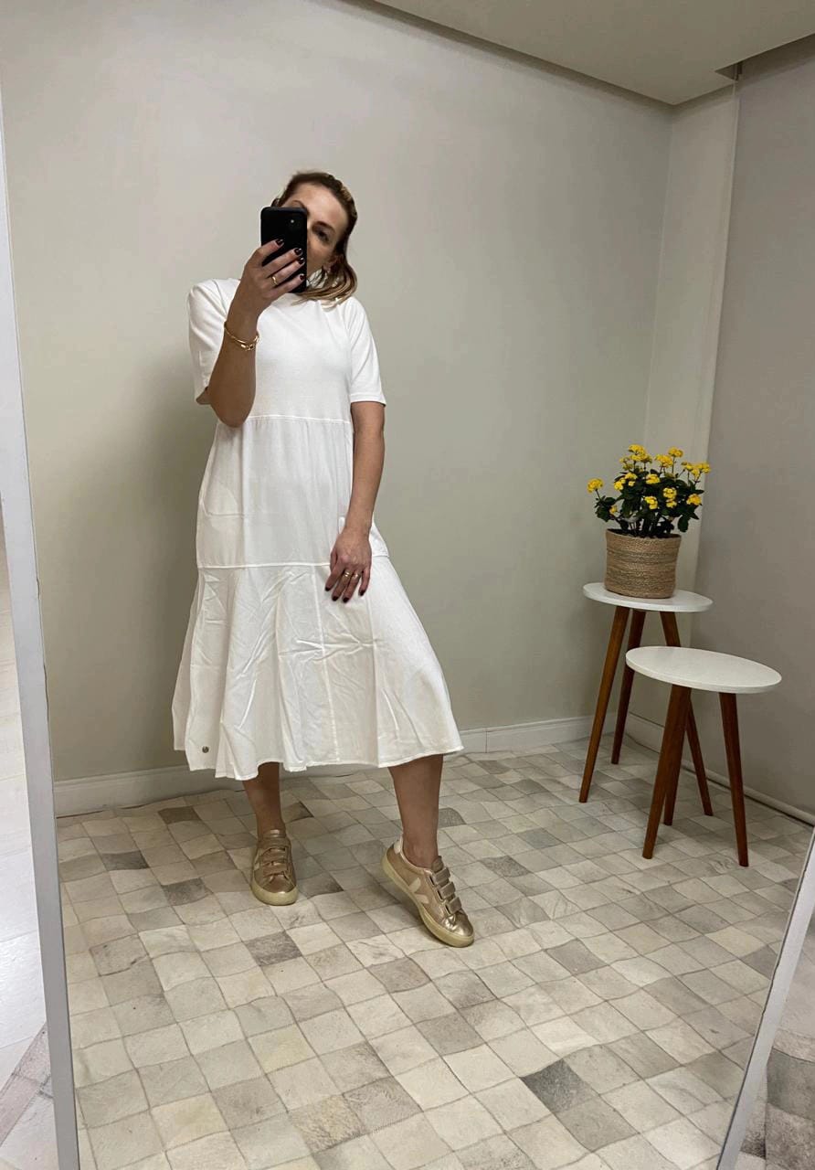 VESTIDO MANGA CURTA BIAMAR (VISCOSE E ALGODÃO)