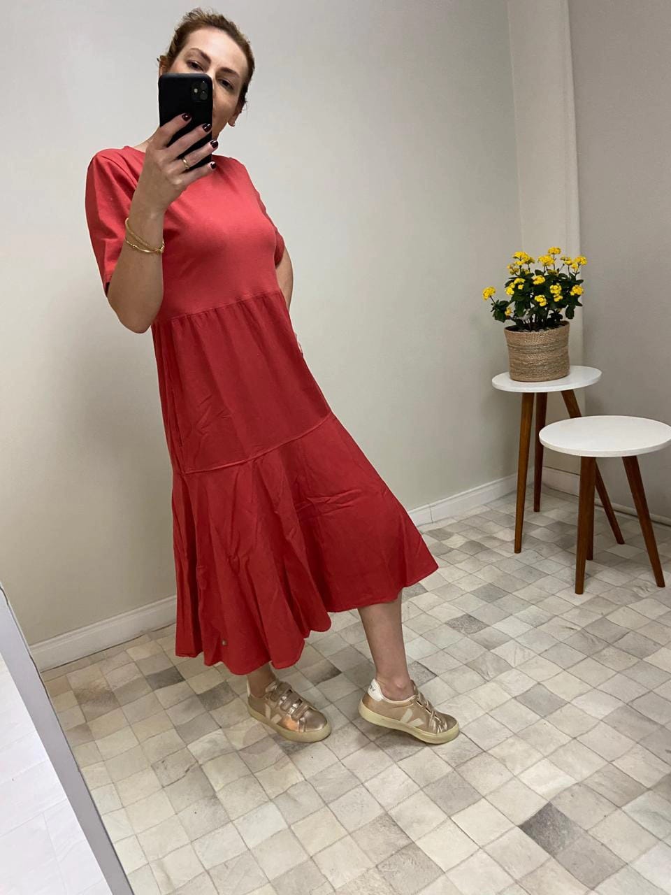 VESTIDO MANGA CURTA BIAMAR (VISCOSE E ALGODÃO)