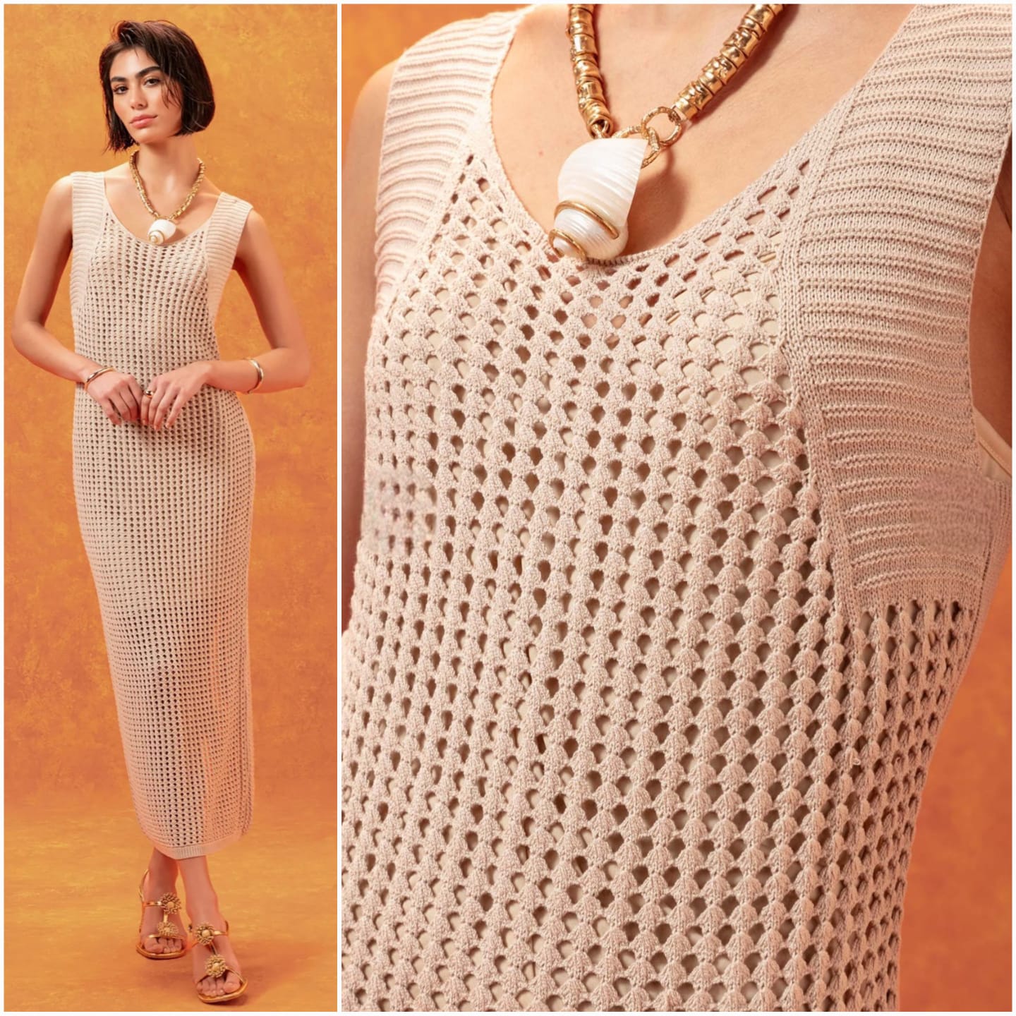 VESTIDO PONTO CONCHA VAZADO COM FORRO BIAMAR