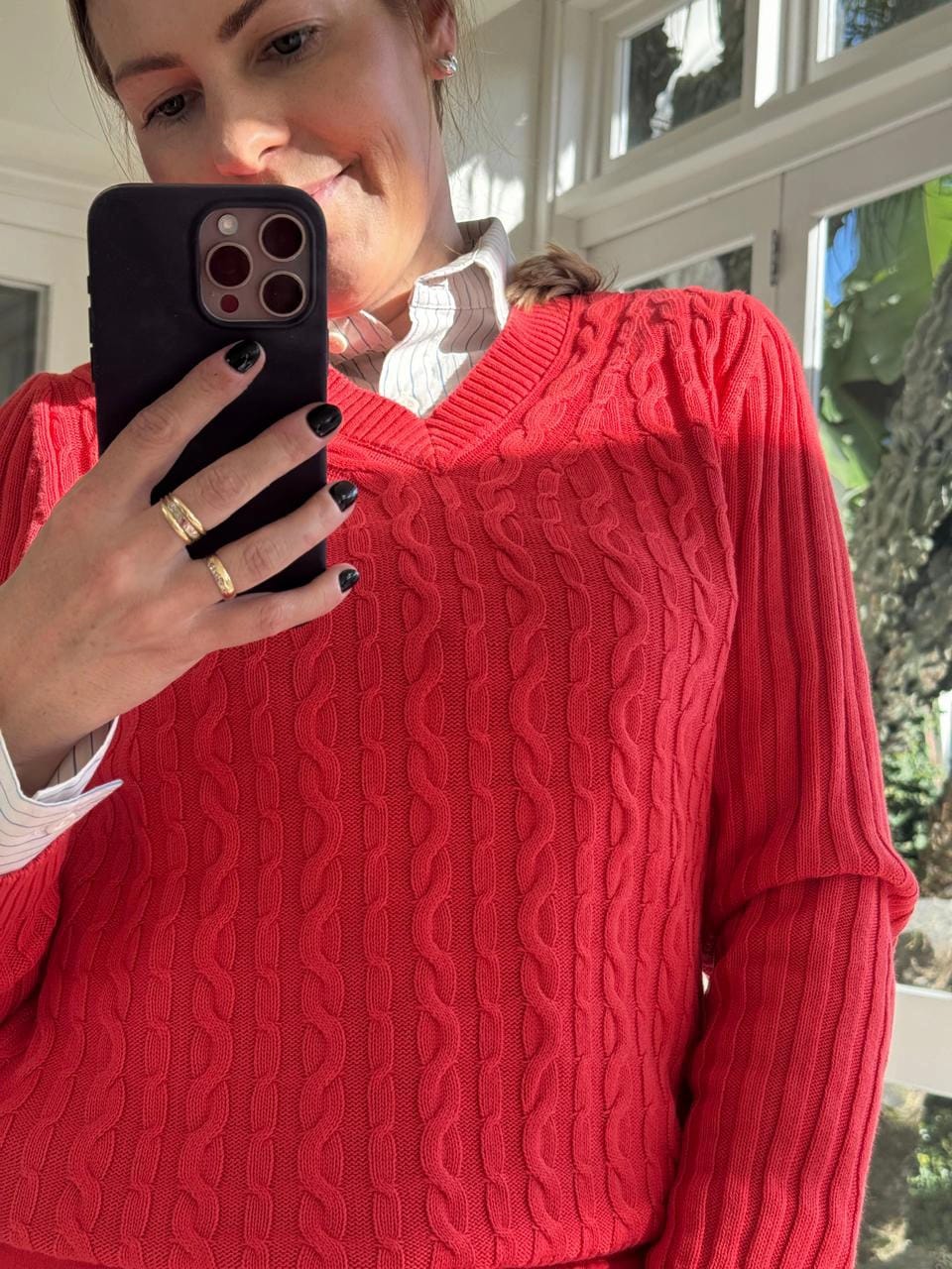 BLUSA BIAMAR DE TRANÇAS E MANGA CANELADA DECOTE V