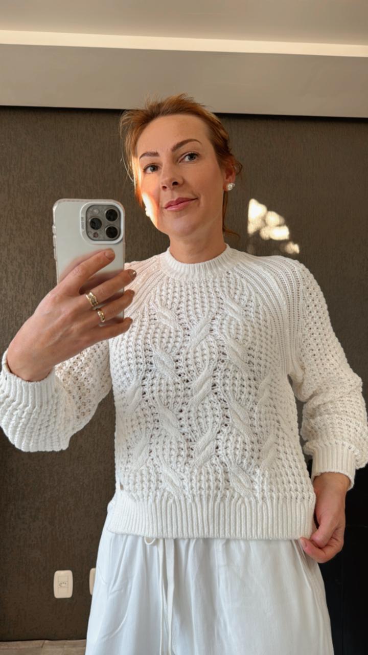 BLUSA DE ALGODÃO COM TECIMENTO DE FOLHAS E MANGAS DE CAVA RAGLAN BIAMAR 11928
