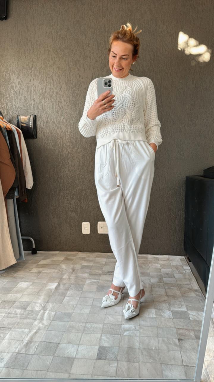 BLUSA DE ALGODÃO COM TECIMENTO DE FOLHAS E MANGAS DE CAVA RAGLAN BIAMAR 11928