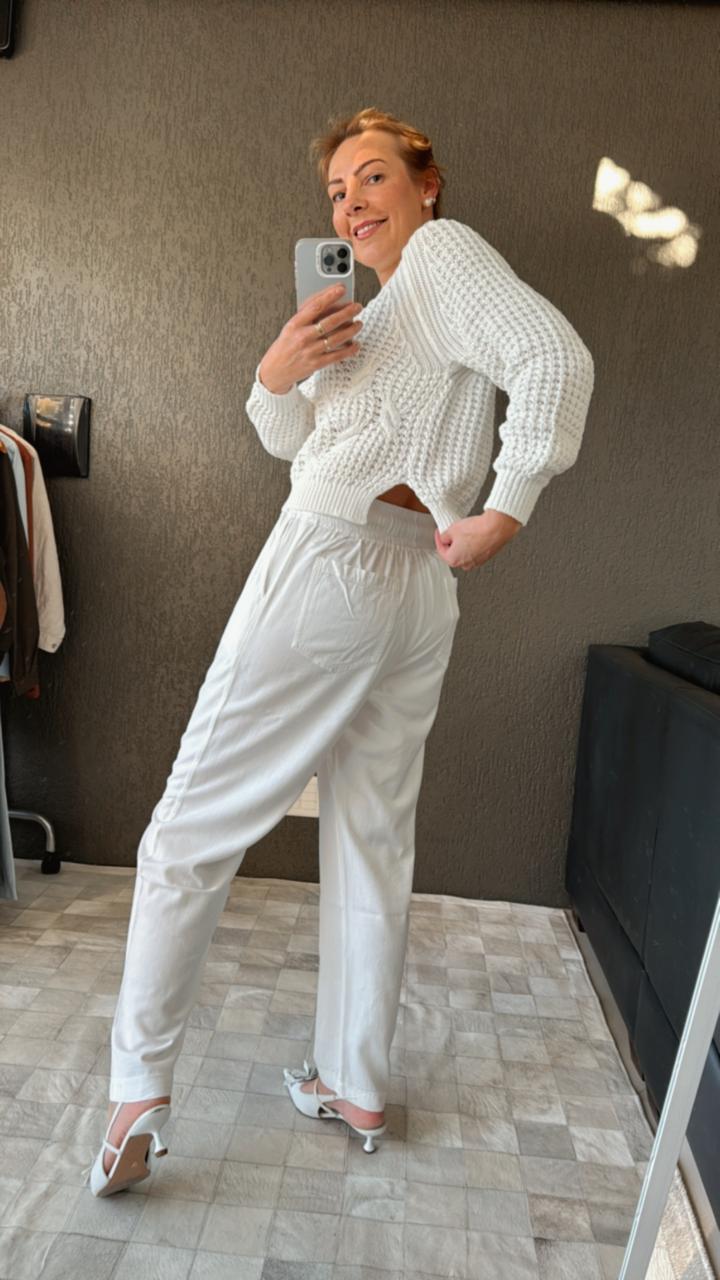 BLUSA DE ALGODÃO COM TECIMENTO DE FOLHAS E MANGAS DE CAVA RAGLAN BIAMAR 11928