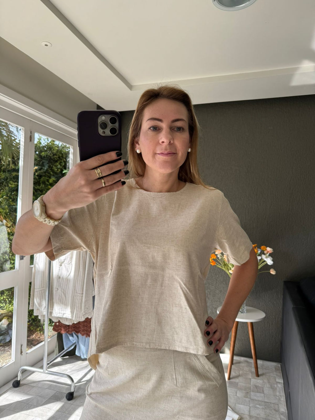 BLUSA MULLET MANGA CURTA COM DETALHE DE TECIDO E BOTÕES BIAMAR 12202