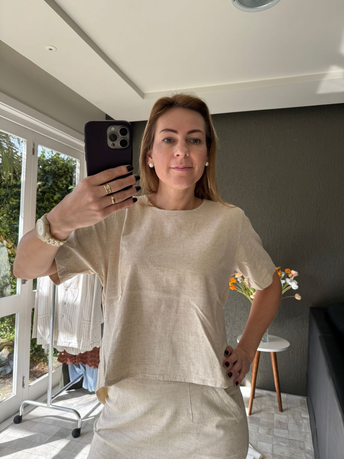 BLUSA MULLET MANGA CURTA COM DETALHE DE TECIDO E BOTÕES BIAMAR 12202