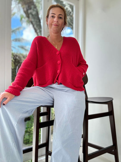 CASACO FIO PLUMA COM BOTÕES REVESTIDOS E BOLSOS FRONTAL