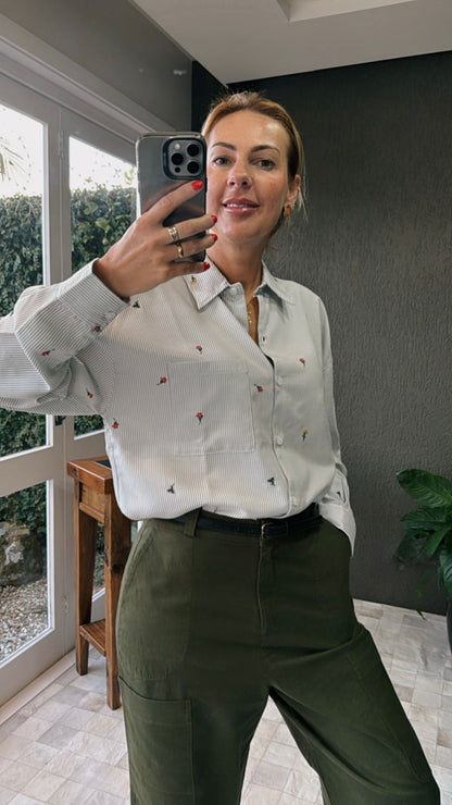 CAMISA EM ALGODÃO BORDADO MINI  FLOR BIAMAR