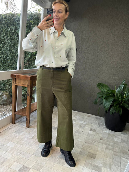 CAMISA EM ALGODÃO BORDADO MINI  FLOR BIAMAR