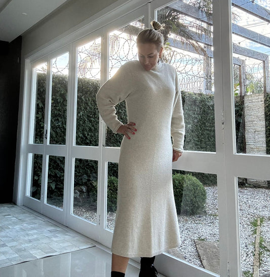 Vestido midi com decote redondo e mangas de cava posta Biamar 12197