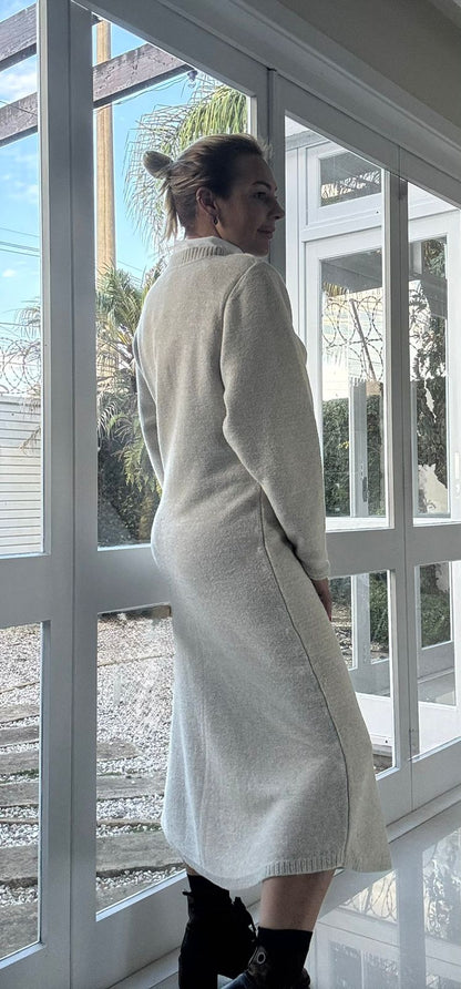 Vestido midi com decote redondo e mangas de cava posta Biamar 12197