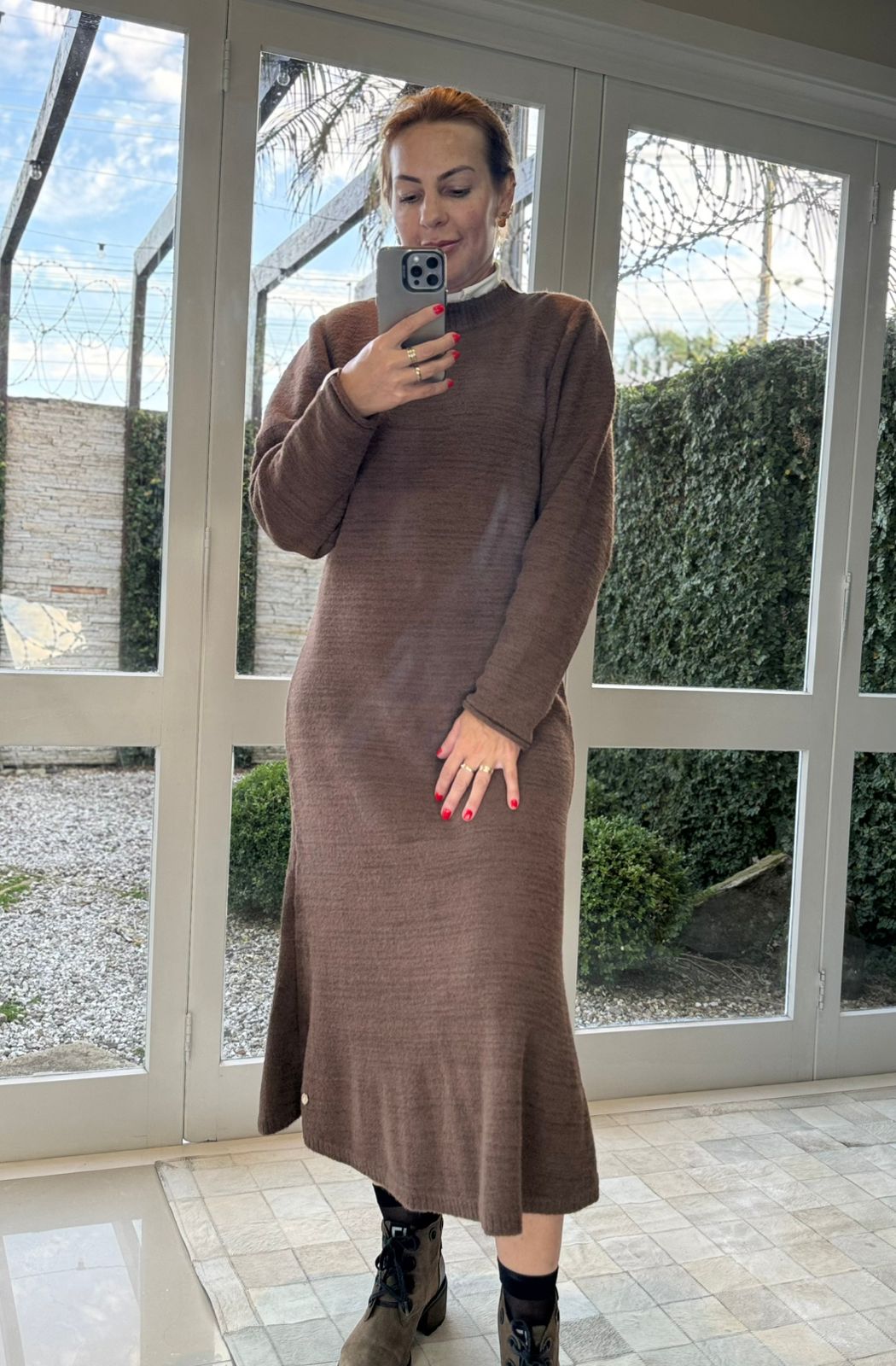 Vestido midi com decote redondo e mangas de cava posta Biamar 12197
