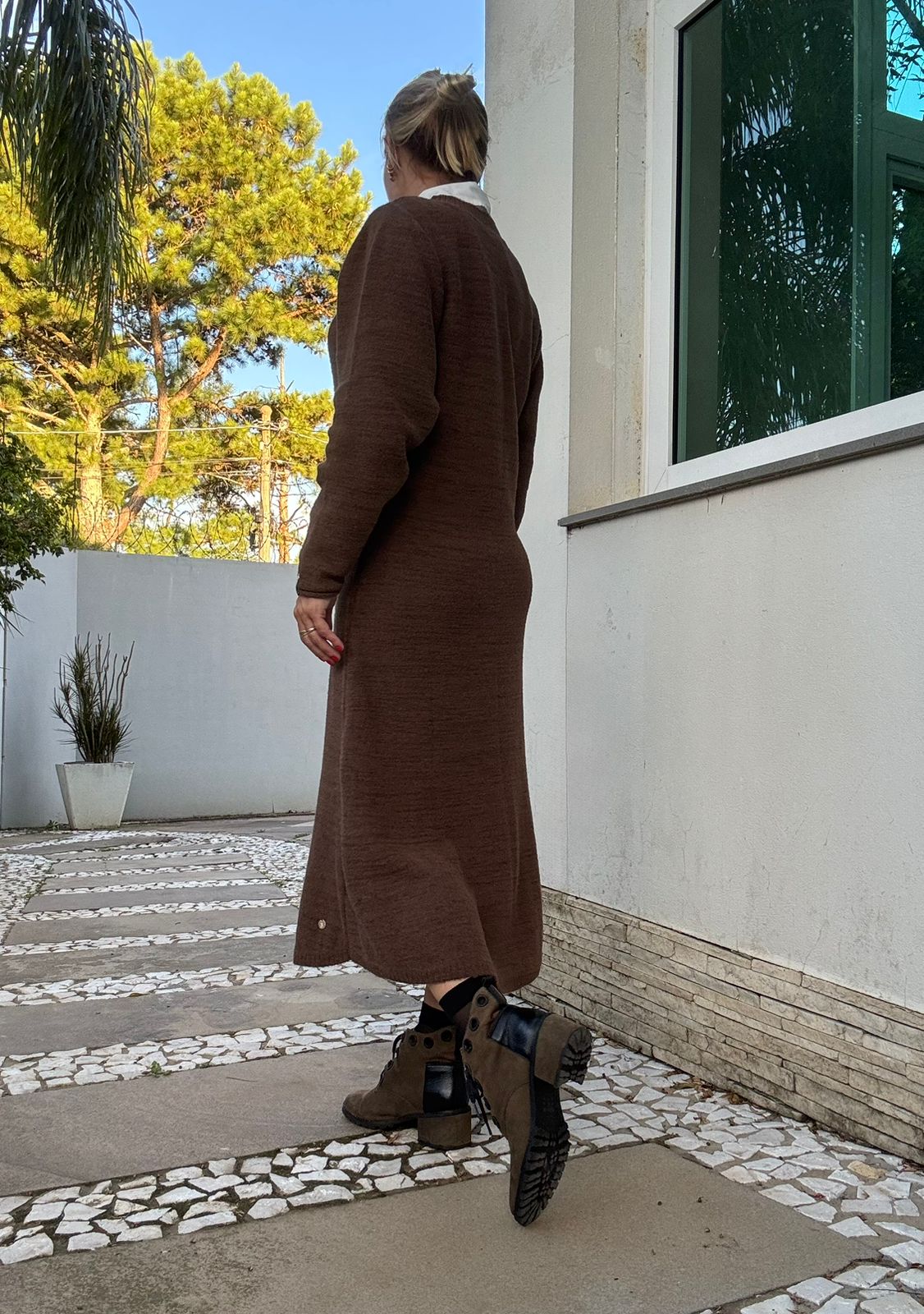 Vestido midi com decote redondo e mangas de cava posta Biamar 12197