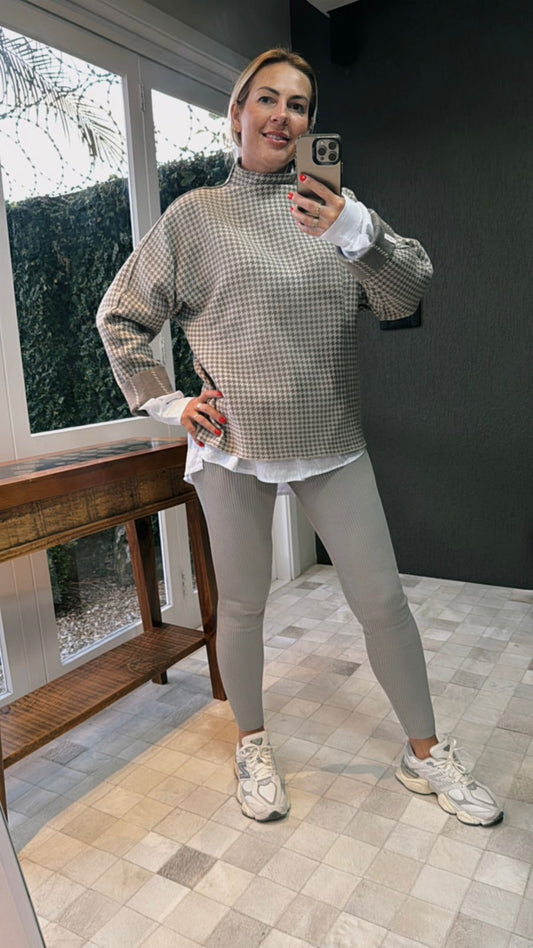 Blusa reversível com padronagem pied de poule e xadrez Biamar 12187