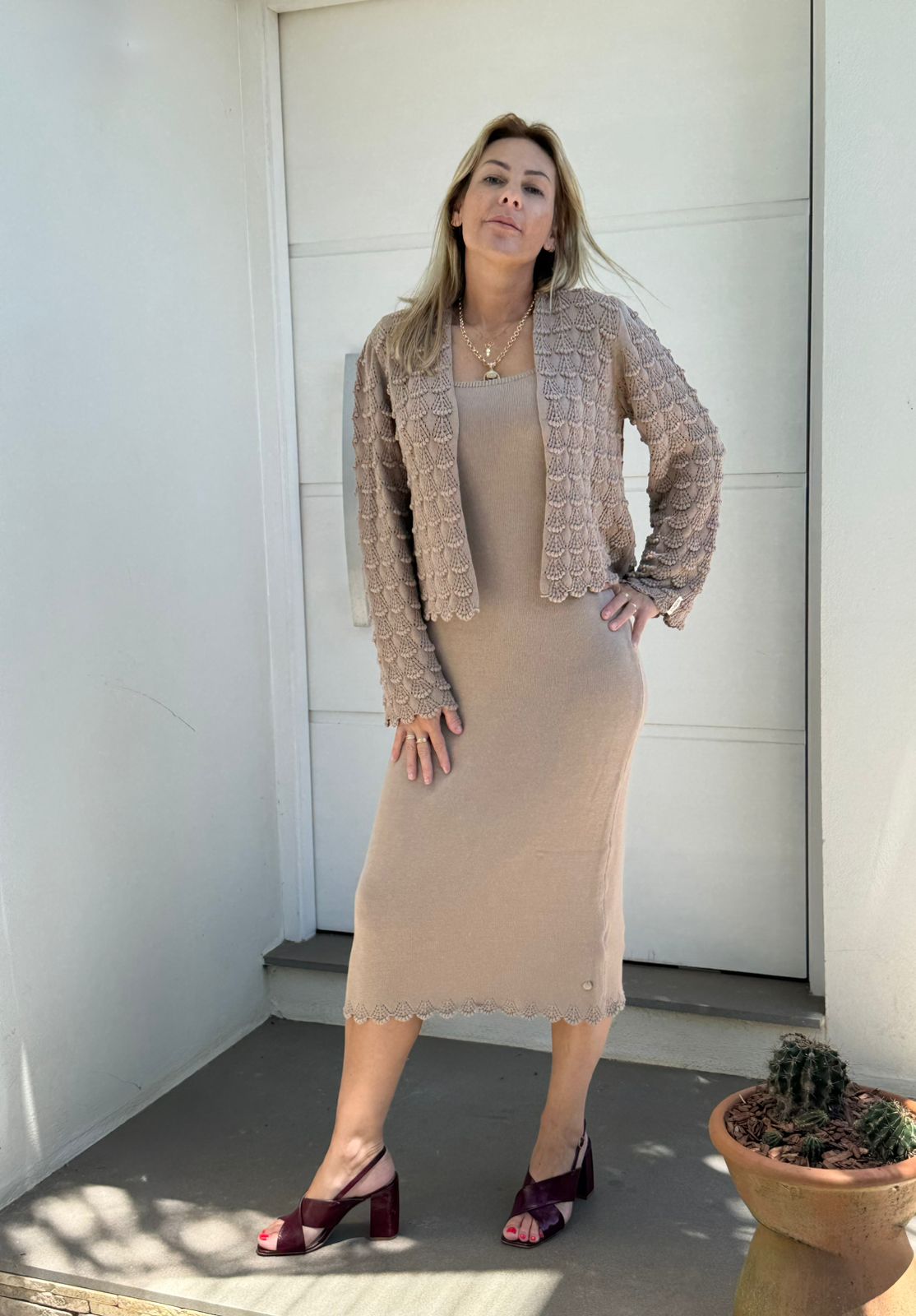 Vestido midi em algodão com detalhes em ponto araucária Biamar 12452