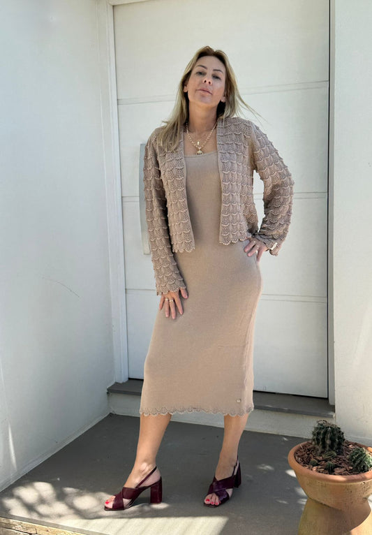 Vestido midi em algodão com detalhes em ponto araucária Biamar 12452