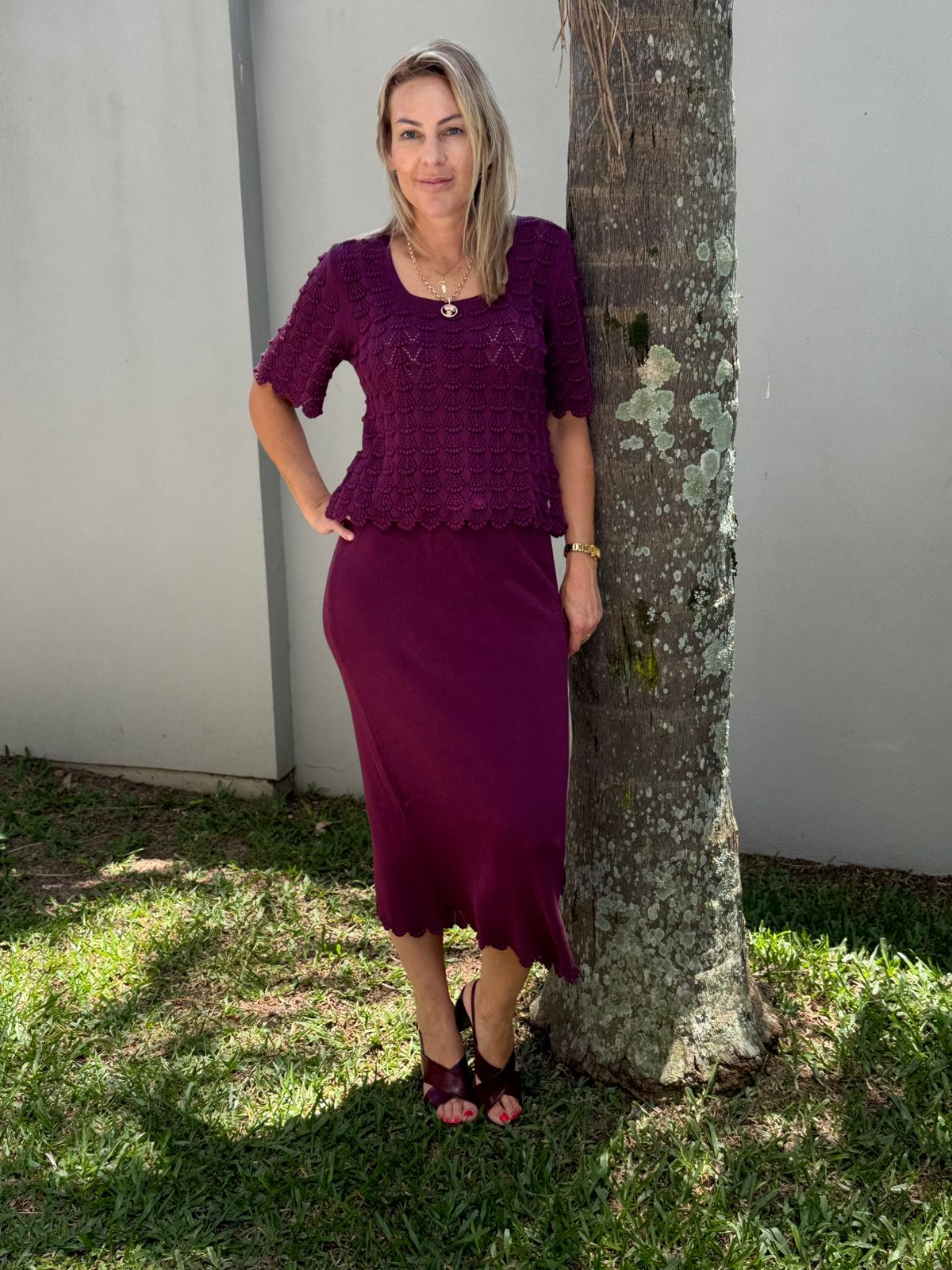 Saia  Midi Algodão com Detalhe em Ponto Araucária 12453