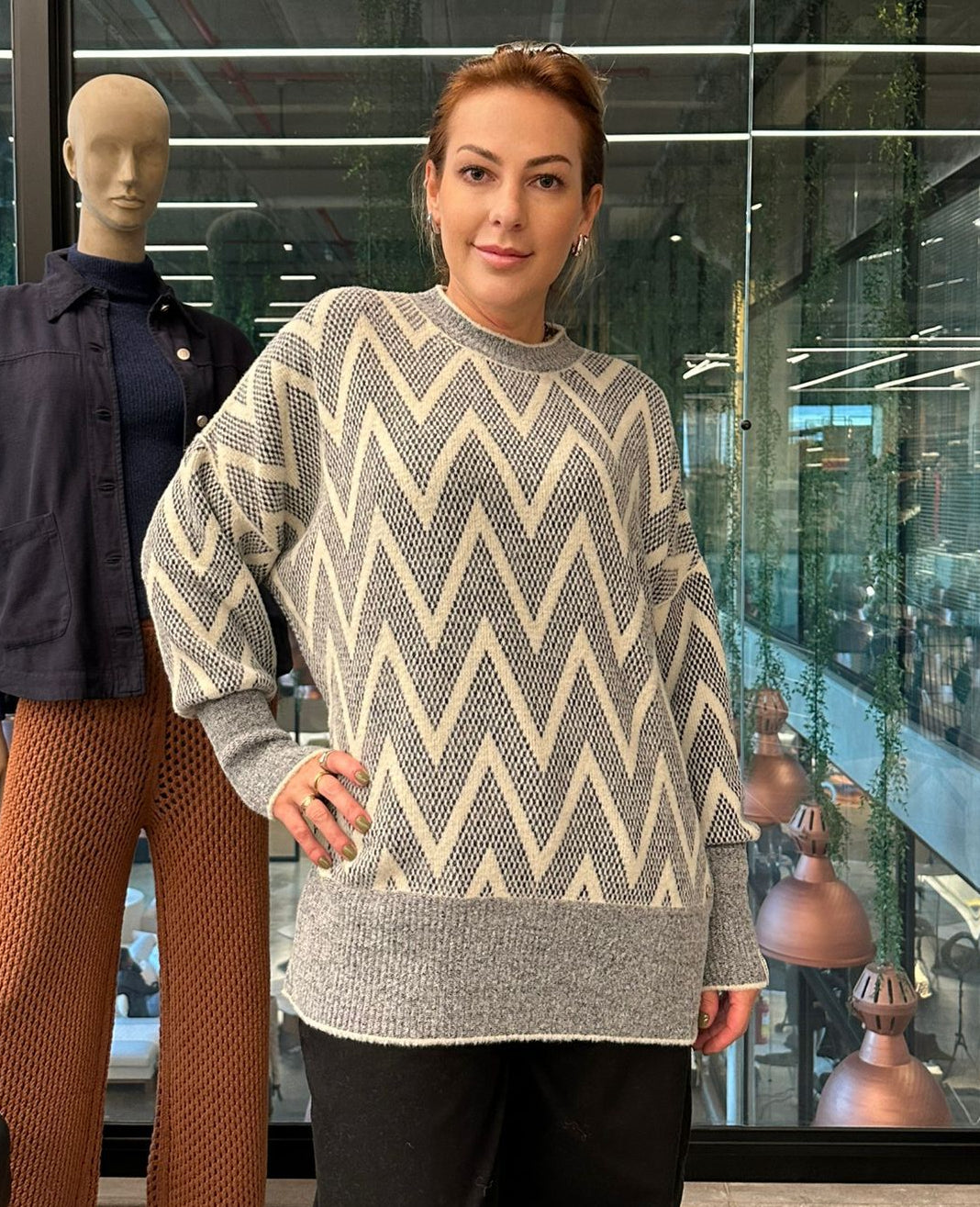 Blusa alongada com padronagem geométrica Biamar 12511