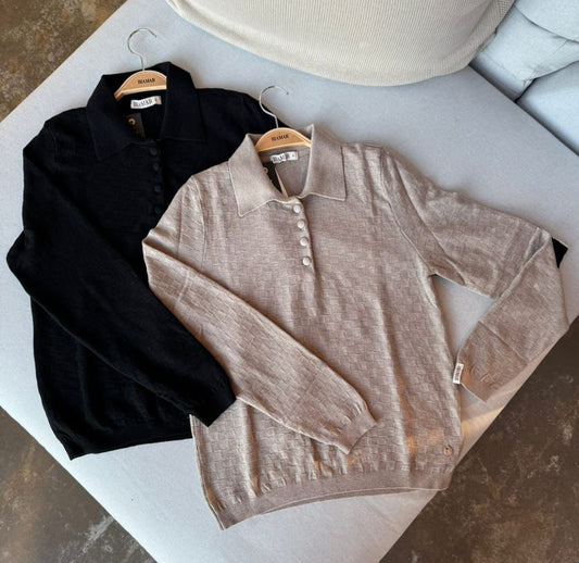 Blusa Biamar Gola Polo com padronagem em relevo