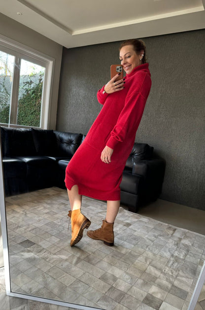 Vestido oversized Biamar comprimento mídi com bolso e gola alta 11109