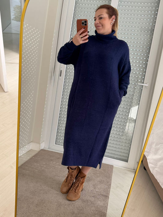 Vestido oversized Biamar comprimento mídi com bolso e gola alta 11109