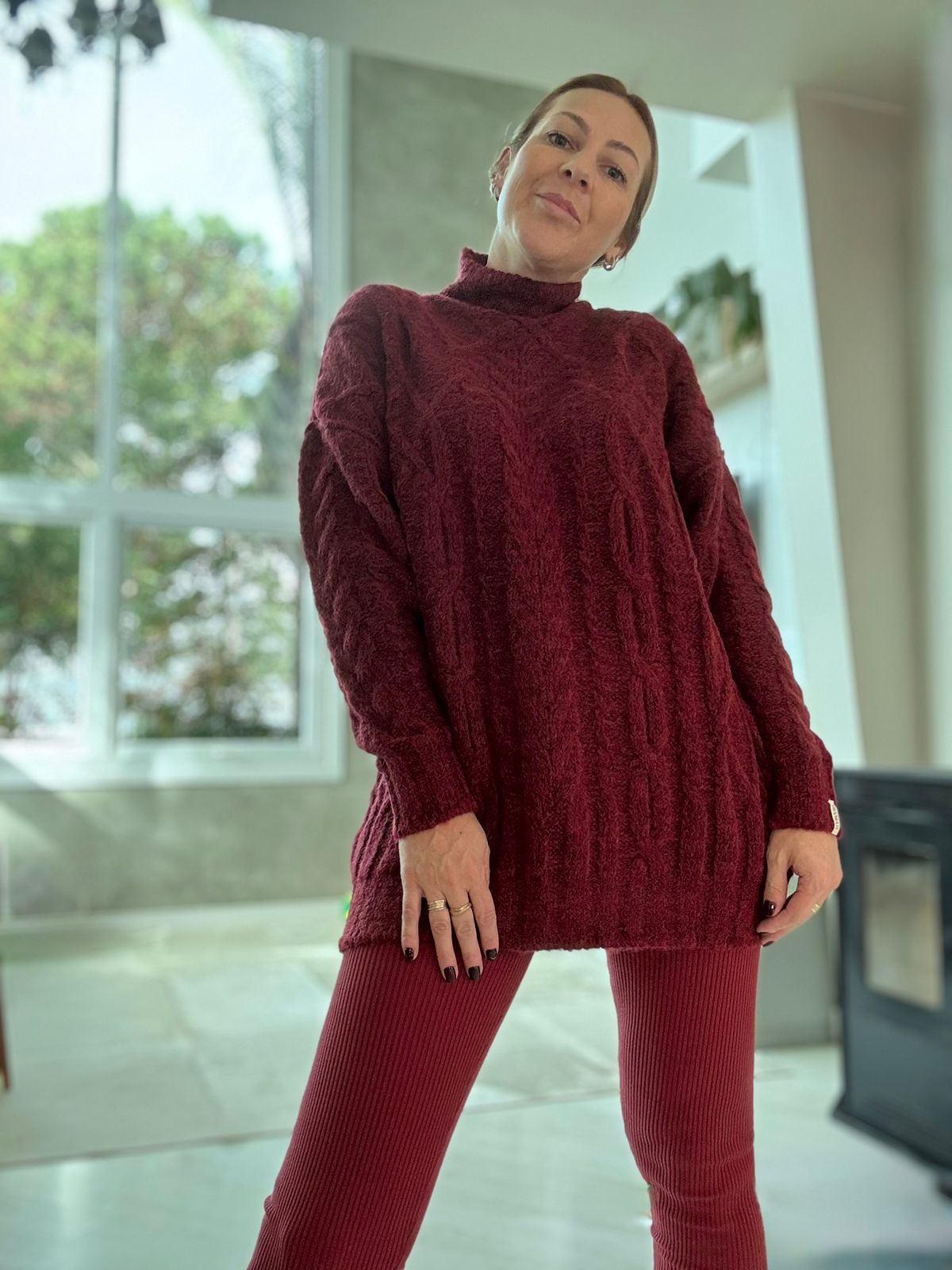 Blusa alongada com tecimento em tranças Biamar 12455
