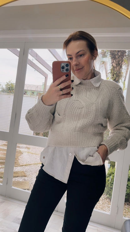 Blusa com tecimento em tranças e mangas de cava raglan Biamar 12378