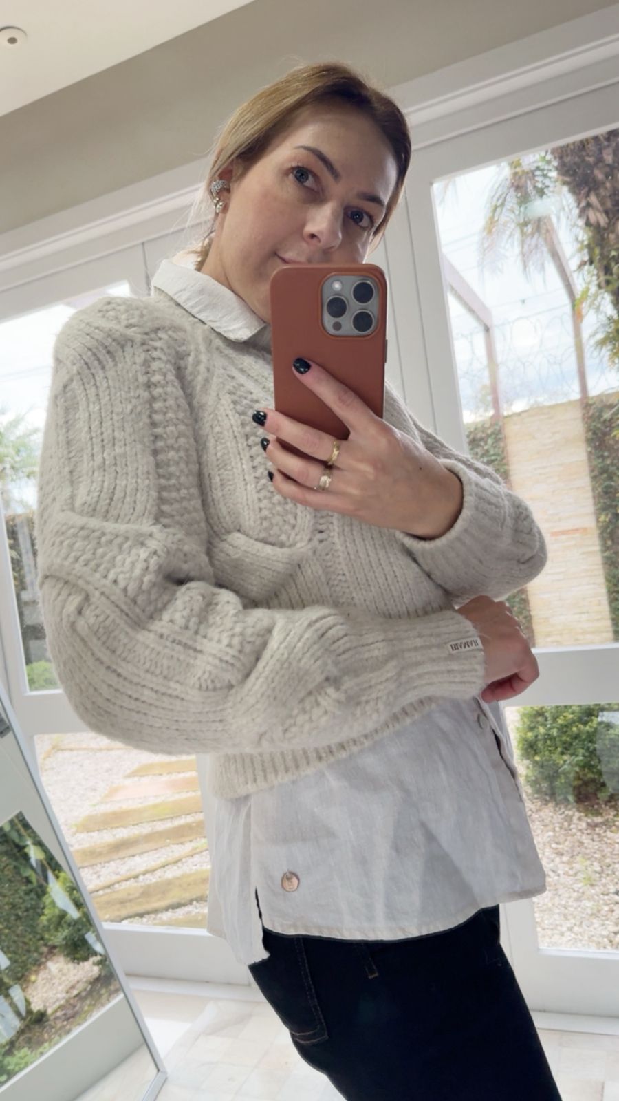 Blusa com tecimento em tranças e mangas de cava raglan Biamar 12378