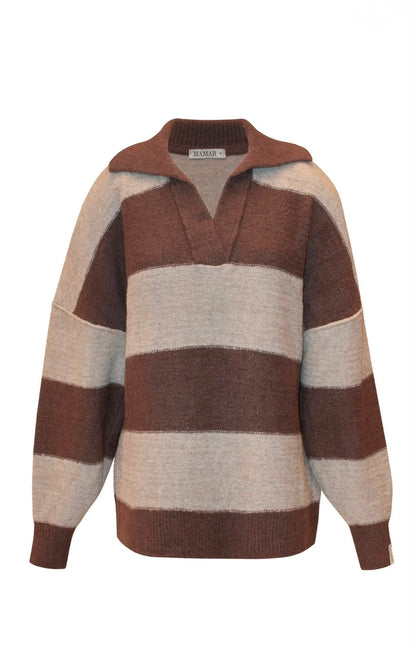 Blusa com padronagem em listras e gola polo Biamar 12528