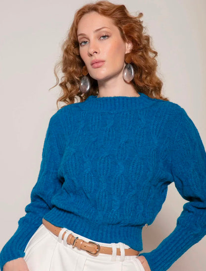Blusa com trama trabalhada e gola redonda Biamar 12438