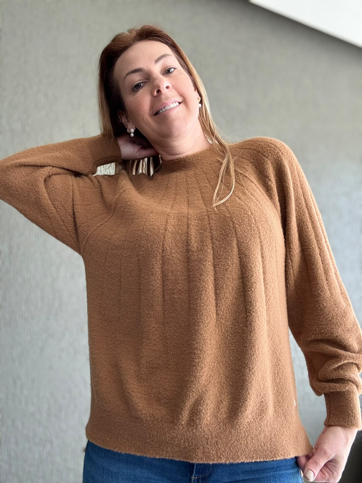 Blusa fio pluma Biamar manga raglan 12443