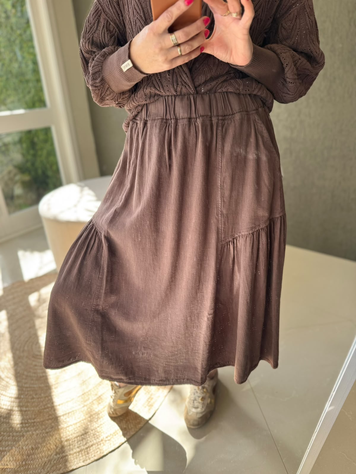 Saia midi com drapeados e bolsos Biamar 12309