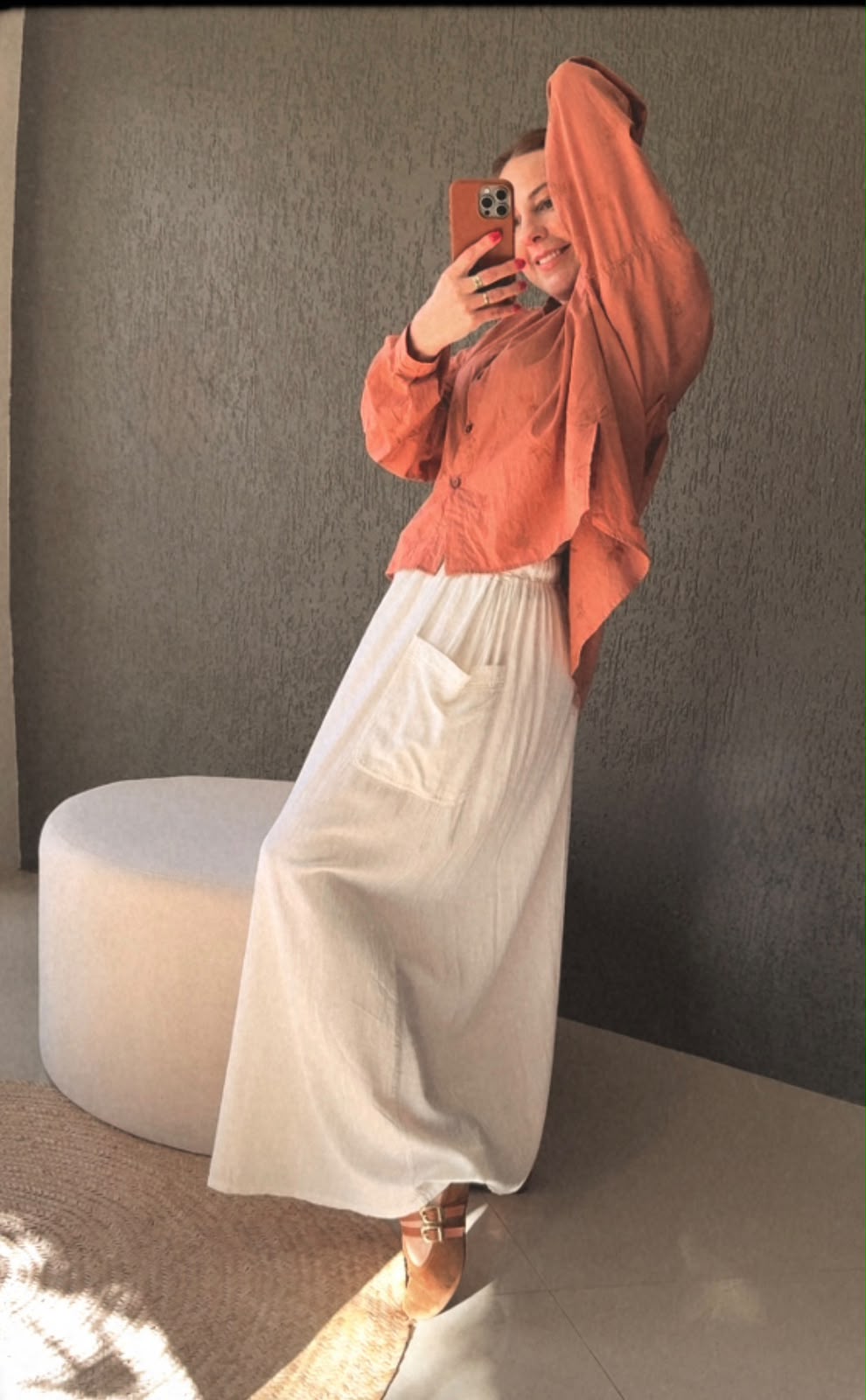 Saia midi com bolsos e cordão Biamar 12288