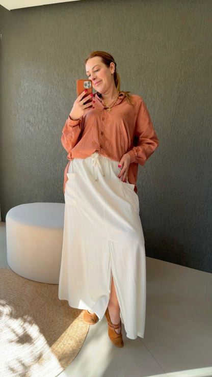 Saia midi com bolsos e cordão Biamar 12288
