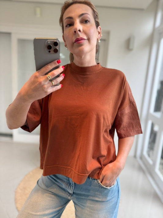 Blusa Biamar em algodão com recorte em linho 12421