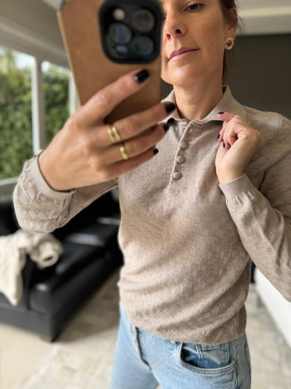 BLUSA QUADRICULADA DE GOLA E BOTÕES BIAMAR (TAMANHO ÚNICO)
