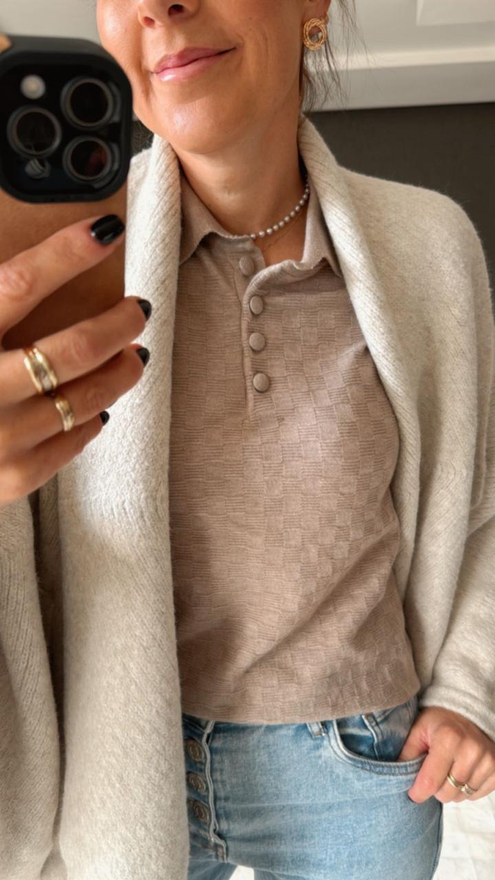 BLUSA QUADRICULADA DE GOLA E BOTÕES BIAMAR (TAMANHO ÚNICO)