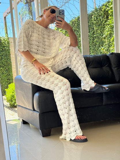BLUSA EM ALGODÃO COM TRAMA VAZADA E DECOTE CANOA BIAMAR 11972