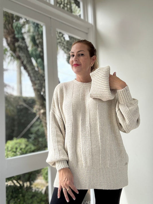 BLUSA CANELADA COM GOLA REMOVÍVEL E MANGAS BUFANTES DE CAVA QUADRADA BIAMAR 11949