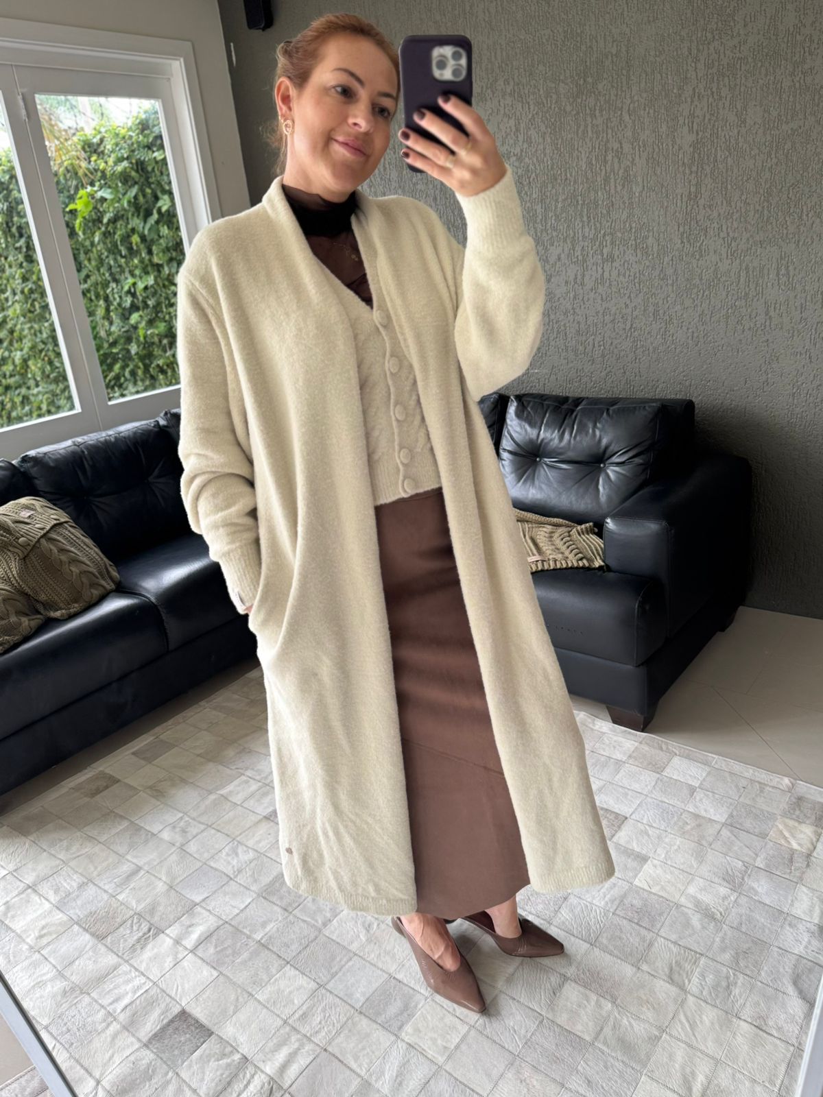 Casaco midi em fio pluma exclusivo Biamar 12484