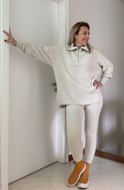 Blusa canelada com gola alongada e zíper Biamar 12194