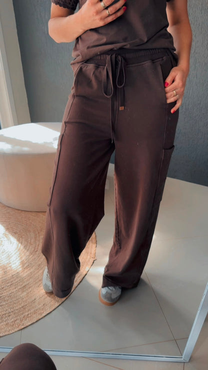 Calça pantalona em moletinho com bolsos laterais Biamar 12311