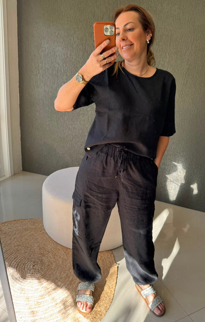Calça cargo 100% linho Biamar 12274