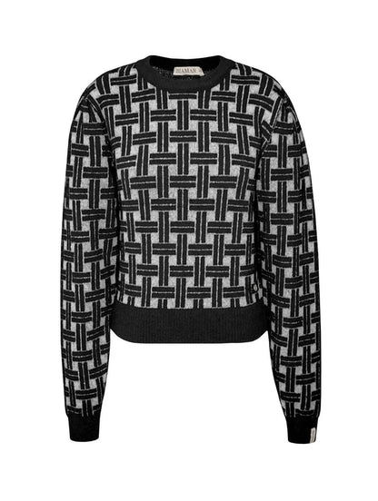 BLUSA CROPPED EM FIO PLUMA COM ESTAMPA GEOMÉTRICA BIAMAR