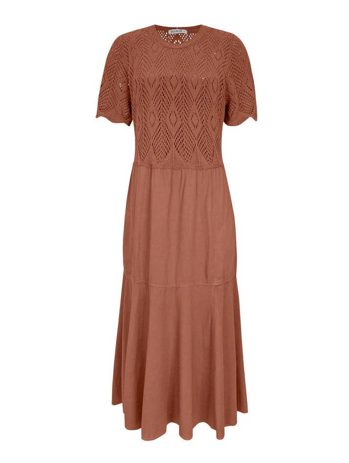 VESTIDO MIDI EVASÊ COM TRAMA VAZADA E BOLSOS BIAMAR 11973