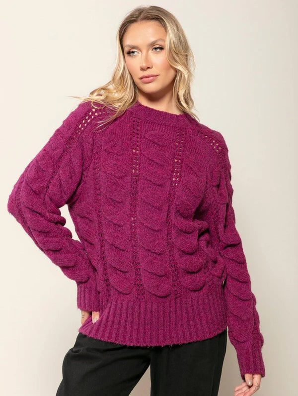 BLUSA EM PONTOS VAZADOS COM GOLA REDONDA E MANGAS DE CAVA RAGLAN BIAMAR