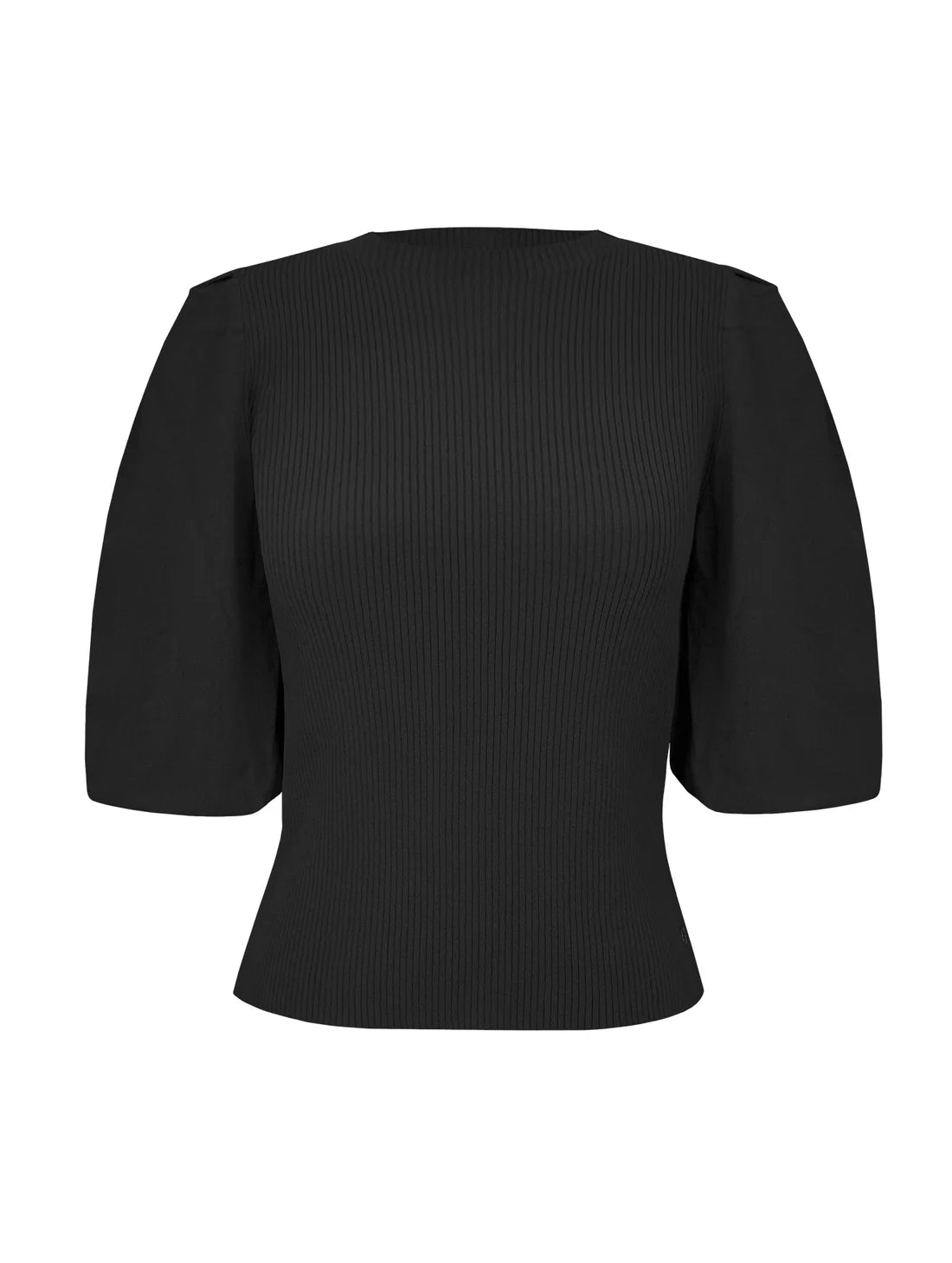 BLUSA CANELADA DE GOLA REDONDA COM MANGA CURTA BUFANTE BIAMAR